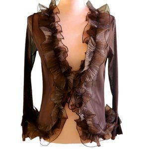 Vintage Y2K Sheer Brown Fairy Nymph Ruffled Cardigan